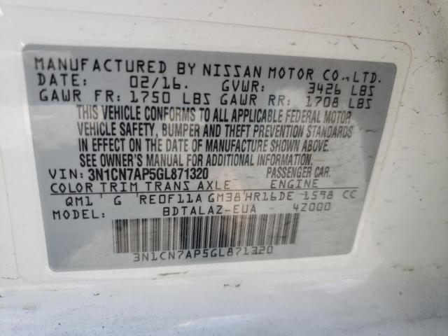 Photo 10 from auction – 2016 NISSAN VERSA S with VIN 3N1CN7AP5GL871320