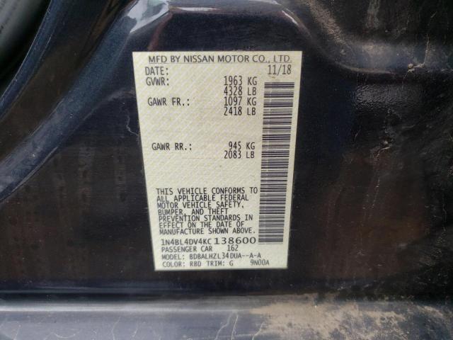 Photo 10 from auction – 2019 NISSAN ALTIMA SV with VIN 1N4BL4DV4KC138600