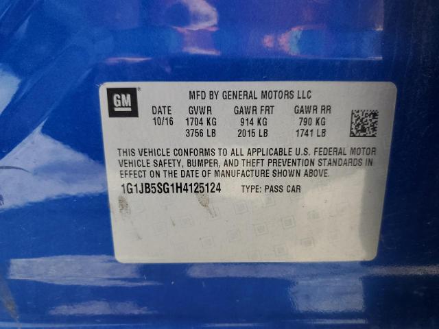 Photo 10 from auction – 2017 CHEVROLET SONIC LS with VIN 1G1JB5SG1H4125124