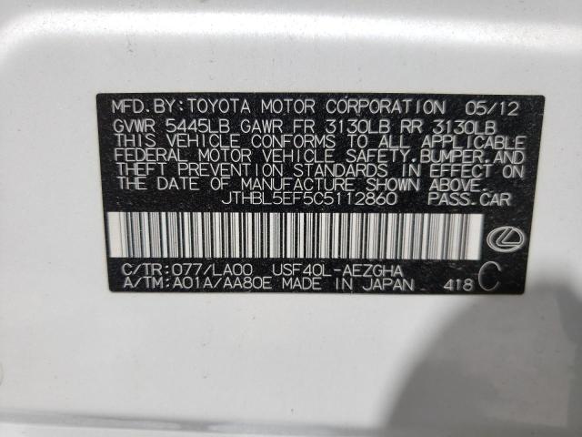 Photo 10 from auction – 2012 LEXUS LS 460 with VIN JTHBL5EF5C5112860