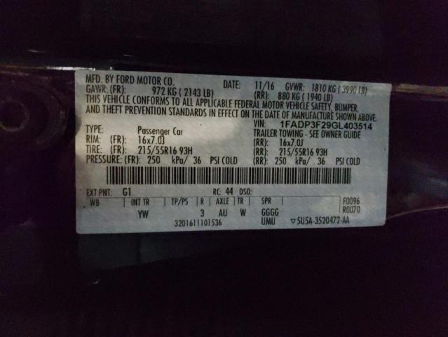 Photo 10 from auction – 2016 FORD FOCUS SE with VIN 1FADP3F29GL403514