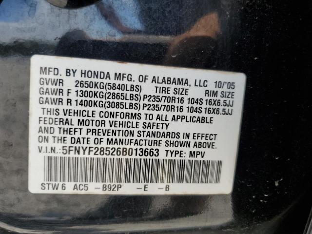 Photo 10 from auction – 2006 HONDA PILOT EX with VIN 5FNYF28526B013663