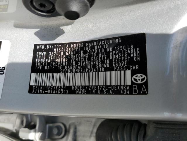 Photo 10 from auction – 2018 TOYOTA COROLLA L with VIN 5YFBURHE4JP834118