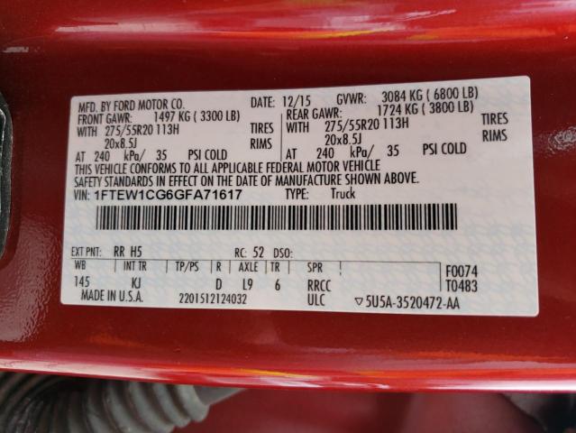 Photo 10 from auction – 2016 FORD F150 SUPER with VIN 1FTEW1CG6GFA71617