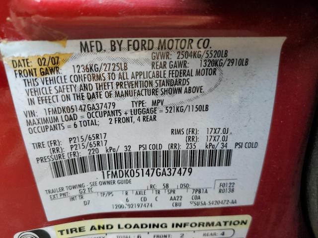 Photo 10 from auction – 2007 FORD FREESTYLE with VIN 1FMDK05147GA37479