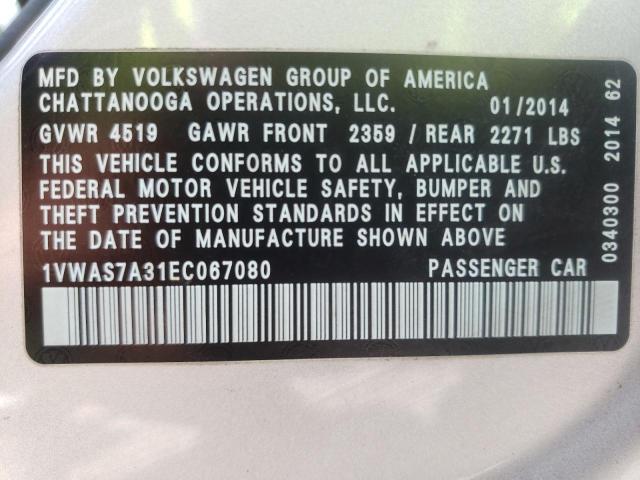 Photo 10 from auction – 2014 VOLKSWAGEN PASSAT S with VIN 1VWAS7A31EC067080