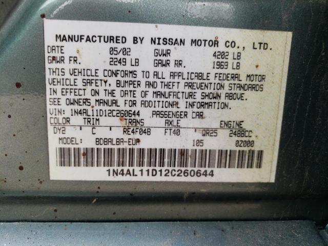 Photo 10 from auction – 2002 NISSAN ALTIMA BAS with VIN 1N4AL11D12C260644