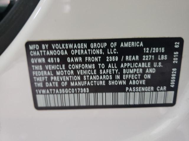 Photo 10 from auction – 2016 VOLKSWAGEN PASSAT S with VIN 1VWAT7A35GC017363