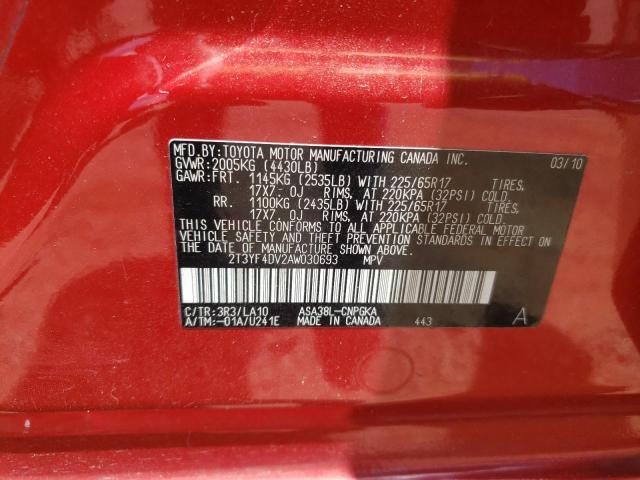 Photo 10 from auction – 2010 TOYOTA RAV4 LIMIT with VIN 2T3YF4DV2AW030693