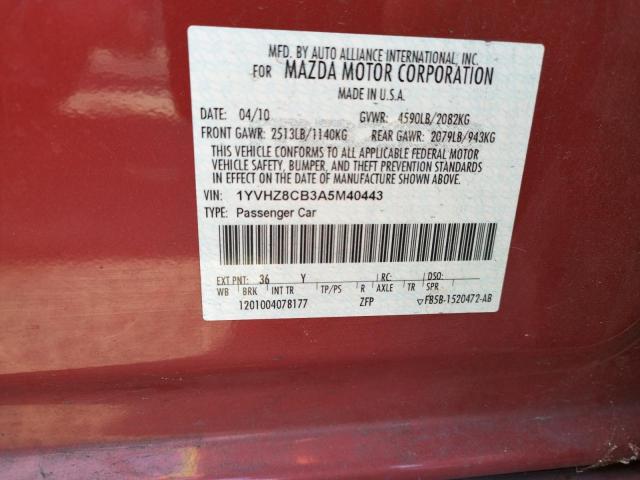 Photo 10 from auction – 2010 MAZDA 6 S with VIN 1YVHZ8CB3A5M40443