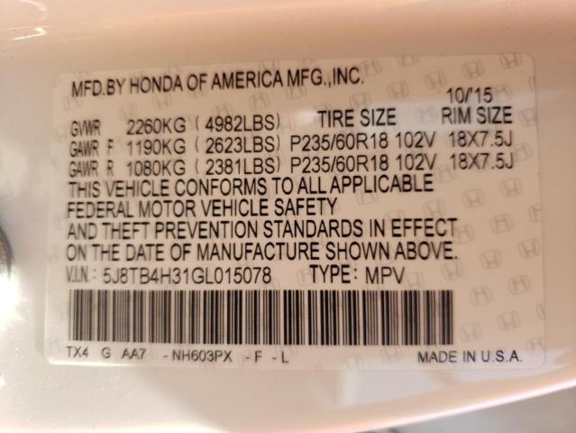 Photo 10 from auction – 2016 ACURA RDX with VIN 5J8TB4H31GL015078