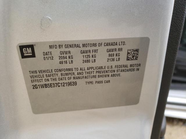 Photo 10 from auction – 2012 CHEVROLET IMPALA LT with VIN 2G1WB5E37C1219639