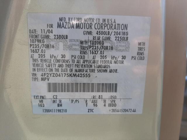 Photo 10 from auction – 2005 MAZDA TRIBUTE S with VIN 4F2YZ04175KM42555