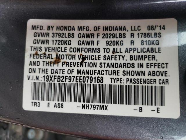 Photo 10 from auction – 2014 HONDA CIVIC EXL with VIN 19XFB2F97EE079168