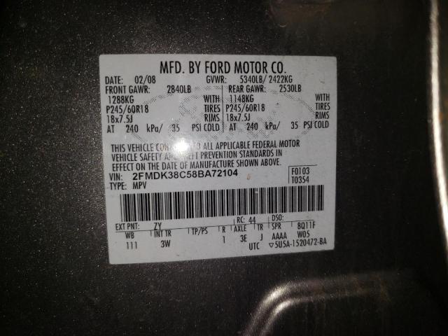 Photo 10 from auction – 2008 FORD EDGE SEL with VIN 2FMDK38C58BA72104