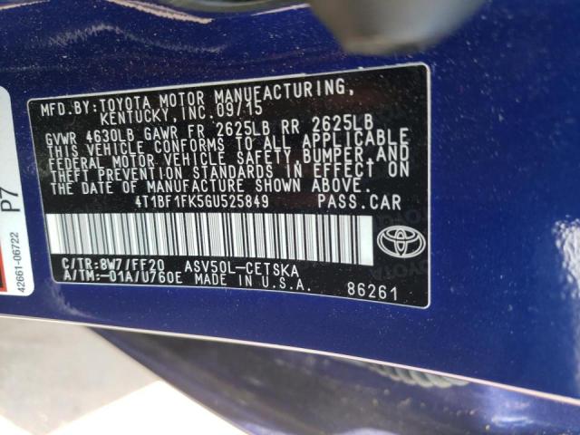 Photo 10 from auction – 2016 TOYOTA CAMRY SE A with VIN 4T1BF1FK5GU525849