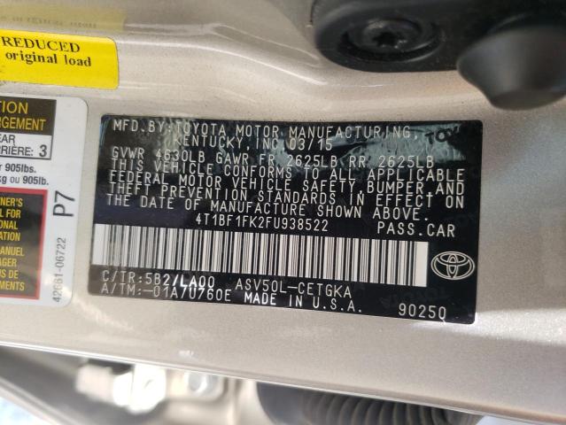 Photo 10 from auction – 2015 TOYOTA CAMRY LE with VIN 4T1BF1FK2FU938522