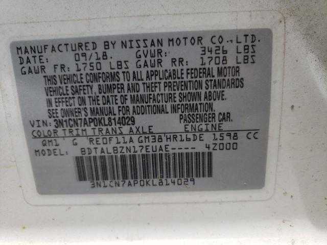 Photo 10 from auction – 2019 NISSAN VERSA S with VIN 3N1CN7AP0KL814029