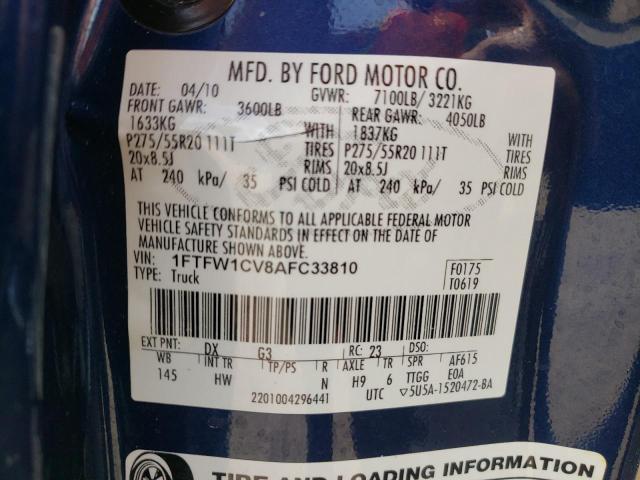 Photo 10 from auction – 2010 FORD F150 SUPER with VIN 1FTFW1CV8AFC33810