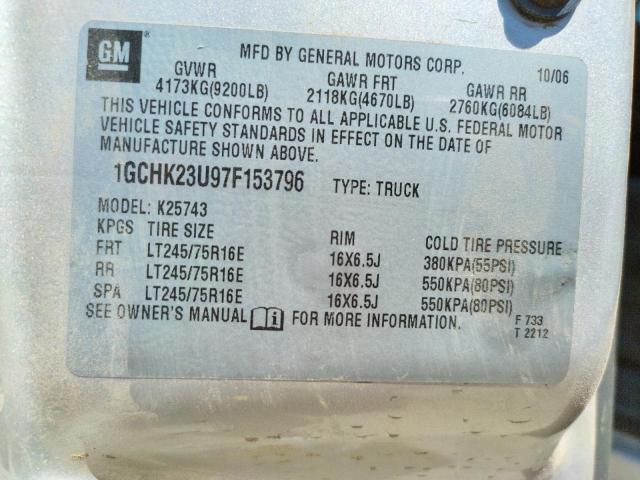 Photo 10 from auction – 2007 CHEVROLET SILVERADO with VIN 1GCHK23U97F153796