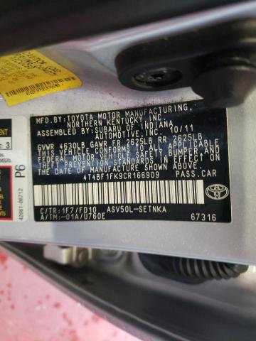 Photo 10 from auction – 2012 TOYOTA CAMRY BASE with VIN 4T4BF1FK9CR166909