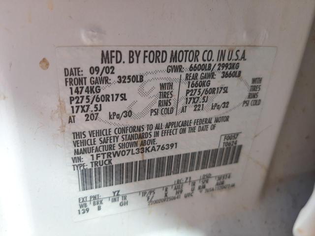 Photo 10 from auction – 2003 FORD F150 SUPER with VIN 1FTRW07L33KA76391