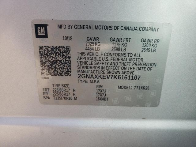Photo 10 from auction – 2019 CHEVROLET EQUINOX LT with VIN 2GNAXKEV7K6161107