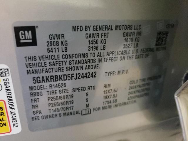 Photo 10 from auction – 2015 BUICK ENCLAVE with VIN 5GAKRBKD5FJ244242