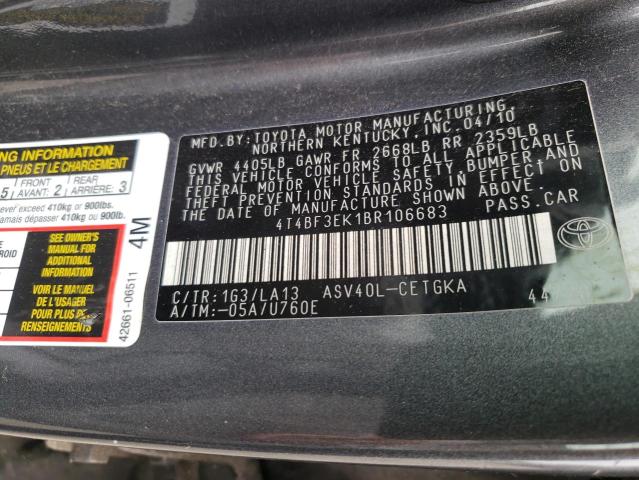 Photo 10 from auction – 2011 TOYOTA CAMRY BASE with VIN 4T4BF3EK1BR106683