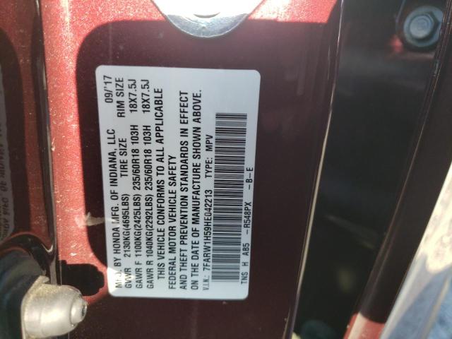 Photo 10 from auction – 2017 HONDA CR-V EX with VIN 7FARW1H59HE042213