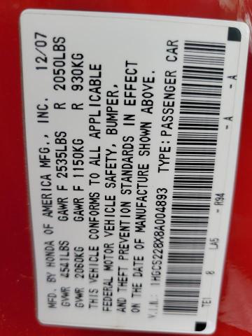 Photo 10 from auction – 2008 HONDA ACCORD EXL with VIN 1HGCS228X8A004893