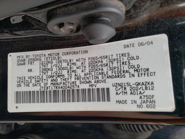 Photo 10 from auction – 2004 TOYOTA 4RUNNER LI with VIN JTEBT17RX40042574