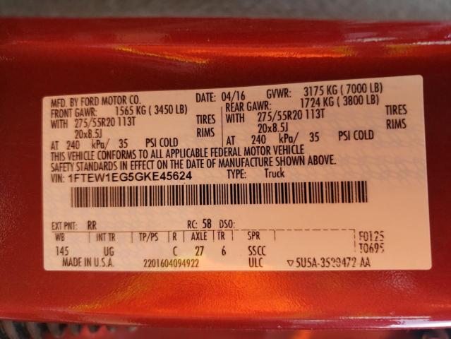 Photo 10 from auction – 2016 FORD F150 SUPER with VIN 1FTEW1EG5GKE45624