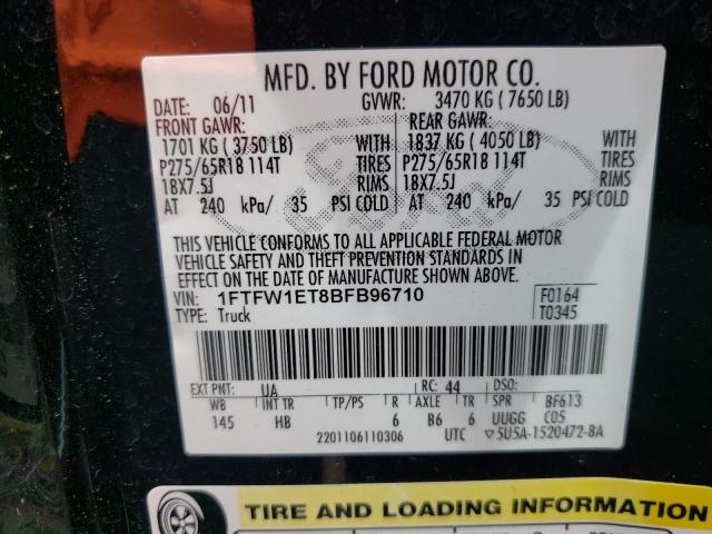 Photo 10 from auction – 2011 FORD F150 SUPER with VIN 1FTFW1ET8BFB96710