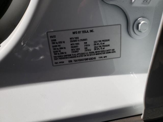 Photo 10 from auction – 2022 TESLA MODEL Y with VIN 7SAYGDEF6NF438245