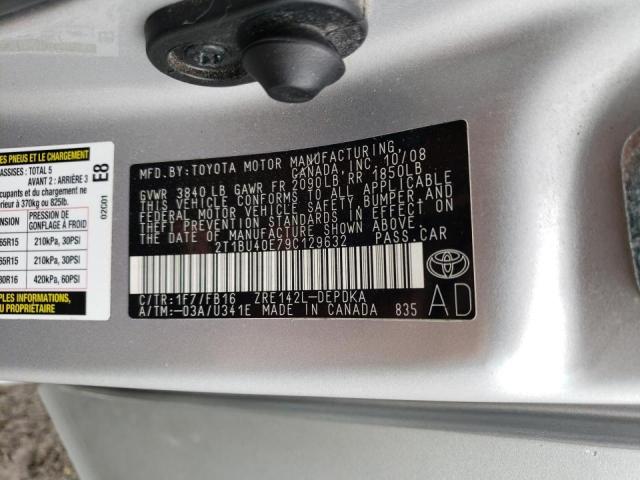 Photo 10 from auction – 2009 TOYOTA COROLLA BA with VIN 2T1BU40E79C129632