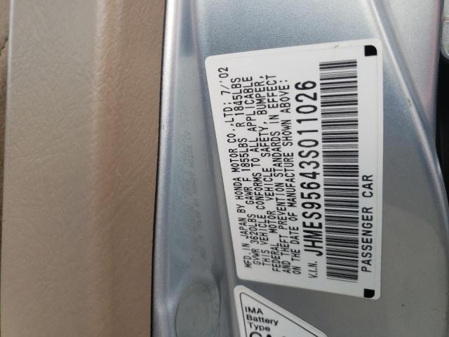 Photo 10 from auction – 2003 HONDA CIVIC HYBR with VIN JHMES95643S011026