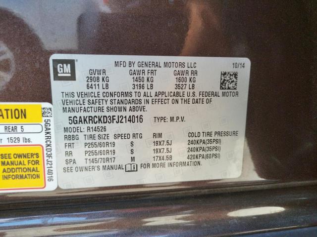Photo 10 from auction – 2015 BUICK ENCLAVE with VIN 5GAKRCKD3FJ214016