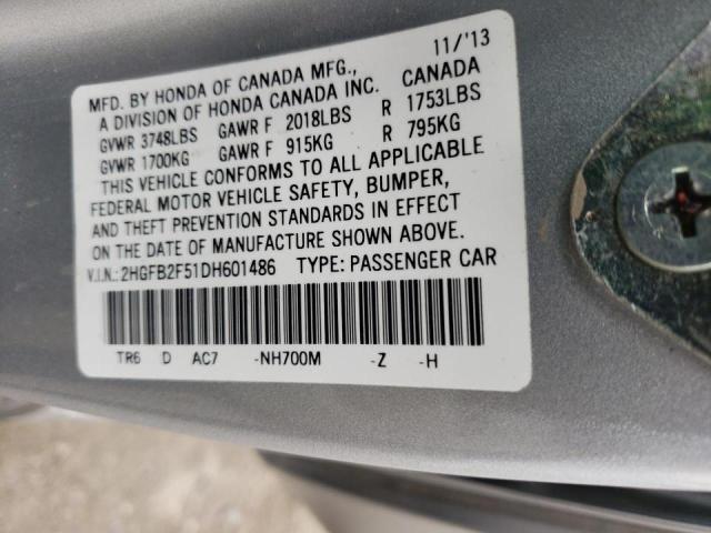 Photo 10 from auction – 2013 HONDA CIVIC LX with VIN 2HGFB2F51DH601486