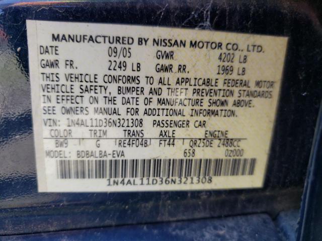 Photo 10 from auction – 2006 NISSAN ALTIMA S with VIN 1N4AL11D36N321308
