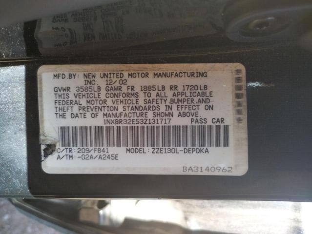 Photo 10 from auction – 2003 TOYOTA COROLLA with VIN 1NXBR32E53Z131717