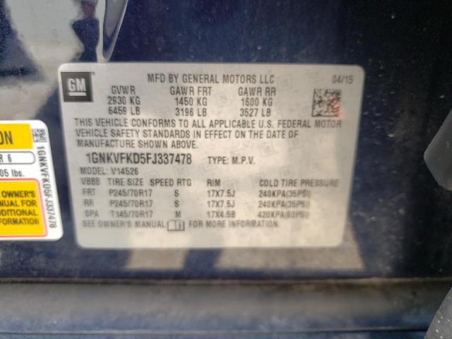 Photo 10 from auction – 2015 CHEVROLET TRAVERSE L with VIN 1GNKVFKD5FJ337478