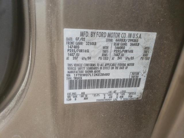 Photo 10 from auction – 2002 FORD F150 SUPER with VIN 1FTRW07L12KE28480