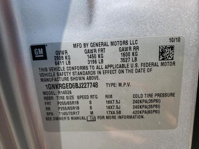 Photo 10 from auction – 2011 CHEVROLET TRAVERSE L with VIN 1GNKRGED6BJ227748