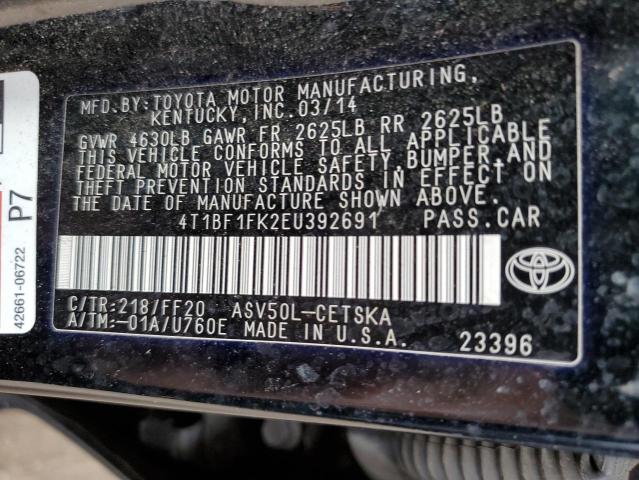 Photo 10 from auction – 2014 TOYOTA CAMRY L with VIN 4T1BF1FK2EU392691