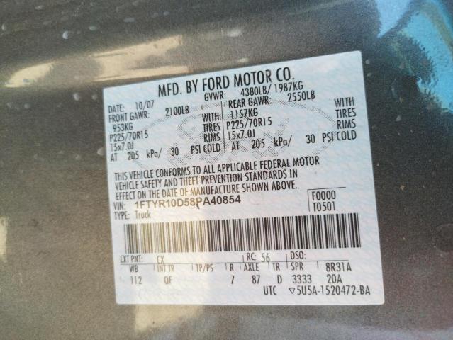 Photo 10 from auction – 2008 FORD RANGER with VIN 1FTYR10D58PA40854