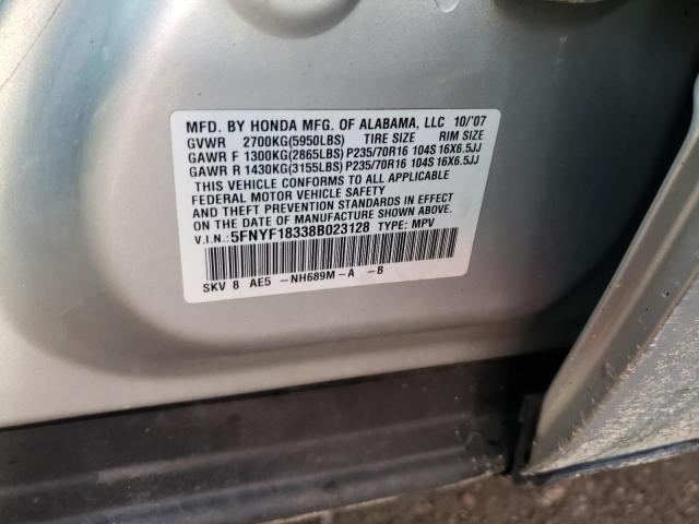 Photo 10 from auction – 2008 HONDA PILOT SE with VIN 5FNYF18338B023128