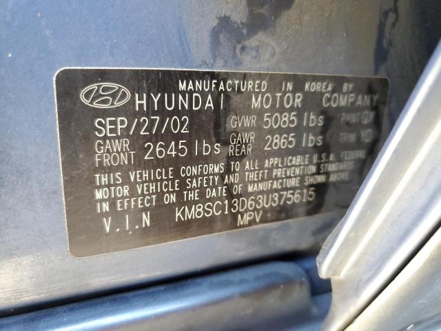 Photo 10 from auction – 2003 HYUNDAI SANTA FE with VIN KM8SC13D63U375615