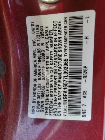 Photo 10 from auction – 2007 HONDA CIVIC LX with VIN 1HGFA16577L093965