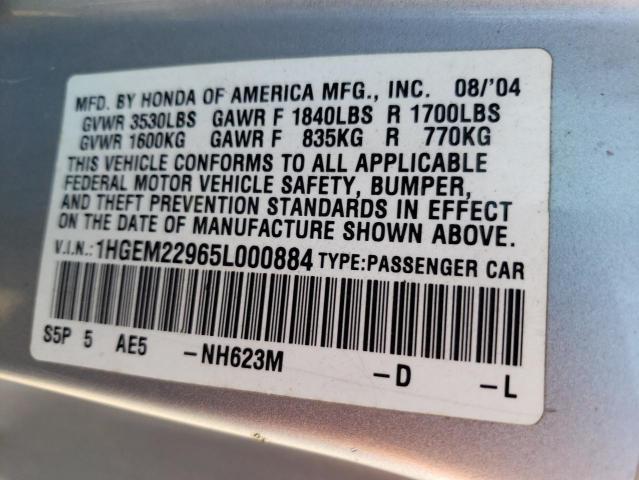 Photo 10 from auction – 2005 HONDA CIVIC EX with VIN 1HGEM22965L000884